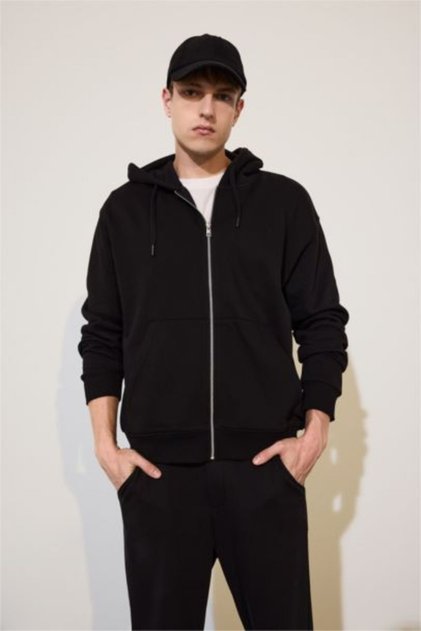 Relax Fit Hooded Soft Fleece Thick Fabric Zippered Sweatshirt D7599Ax25Au