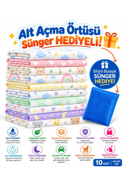 Pofuduk alt açma örtüsü 5+5 10 adet 60*60 cm kolay kullanım (sünger hediyeli)