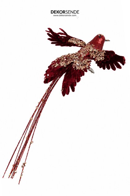 Christmas Tree Ornament Phoenix Bird Clip-On Glittery Claret Red 35 cm