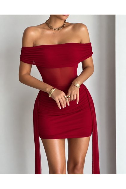 Rochie Mini Cu Tulle Burgundy Natasha