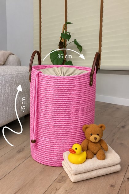 Cinchy Drawstring Lined, Decorative Leather Handle, 45 cm X 36 cm Durable Shaping / Sculpting Basket
