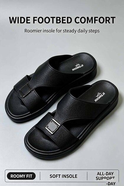 Men's Leather Slippers Made in KSA Strong Profile Soft Footbed Smart Walk