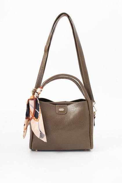 Twilly Women's Faux Leather Scarf Detailed Stylish Hand and Shoulder Bag Mink
