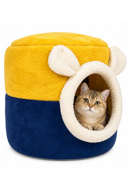 Kulaklı Peluş Kedi Evi