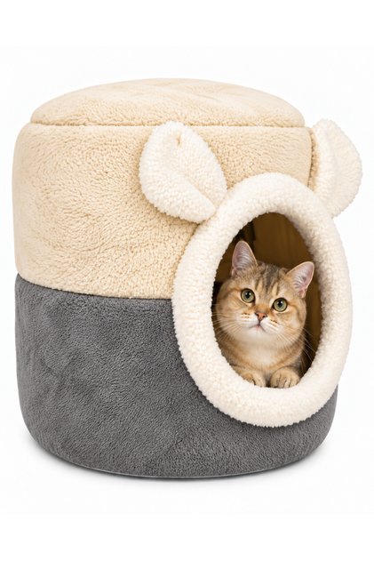 Kulaklı Peluş Kedi Evi