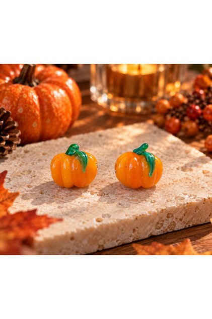 Handmade Murano Glass Pumpkin Beads (2 Pieces)