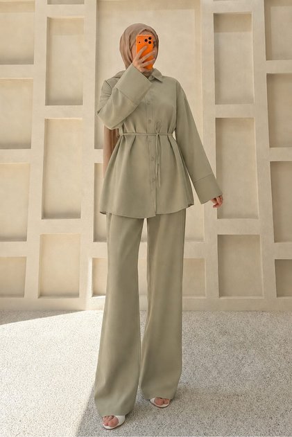 Cuff Detailed Trousers Suit Army Green