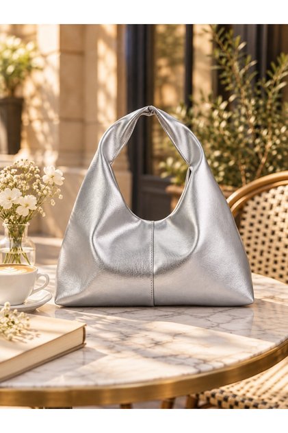 Silver Shk356 Vintage, Soft Form, Wide Shopper, Women's Shoulder and Arm Bag