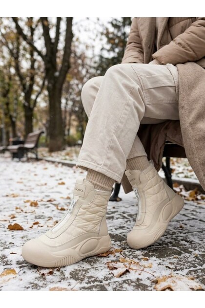 Kadın Cırt Cırtlı Kalın Taban İçi Kürklü Kaymaz Taban Sneaker Bot