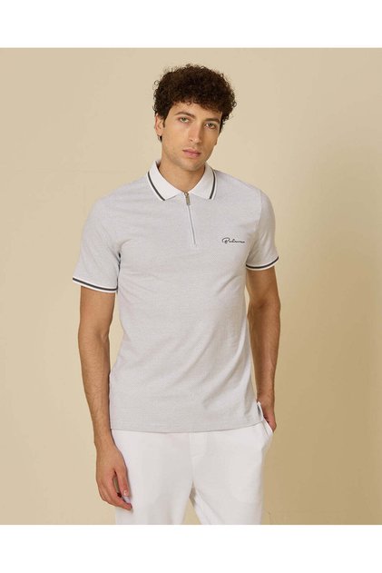 Men White Striped Polo Shirt