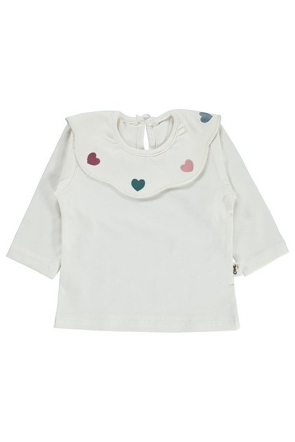 6-18 Months Sweatshirt with Heart Embroidery on the Collar - Ecru