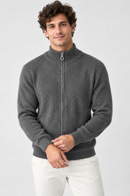 Men's Winter Stand Collar Full Zipper Closure Knitwear Cardigan