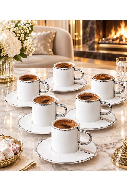 Acar - Luxe Silver Color 6-Person Coffee Cup Set 90 ml