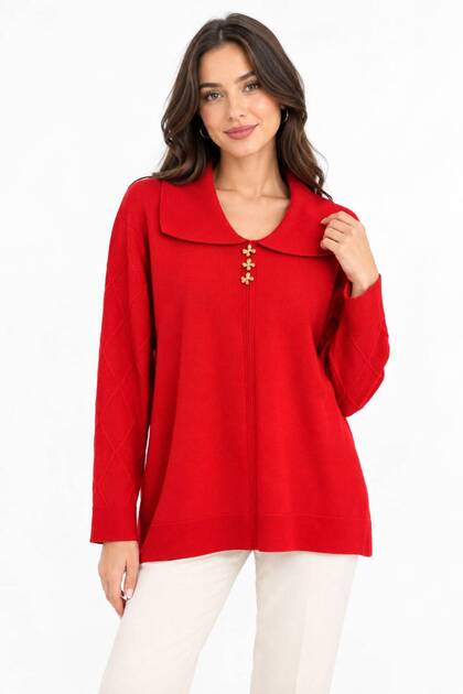 Shirt Collar Bow Tie Buttoned Acrylic Blouse M2549