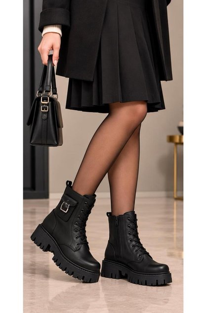 Black Leather Women's Boots, Waterproof Boots, Non-Slip Sole, Winter Boots