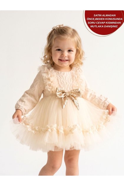 Chara Ecru Sequin Bow Tulle Skirt Girl's Birthday and Special Occasion Dress