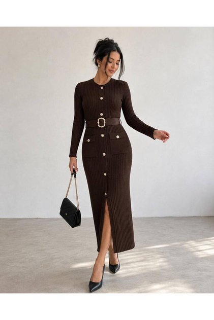 Belt Detailed Knitwear Dress