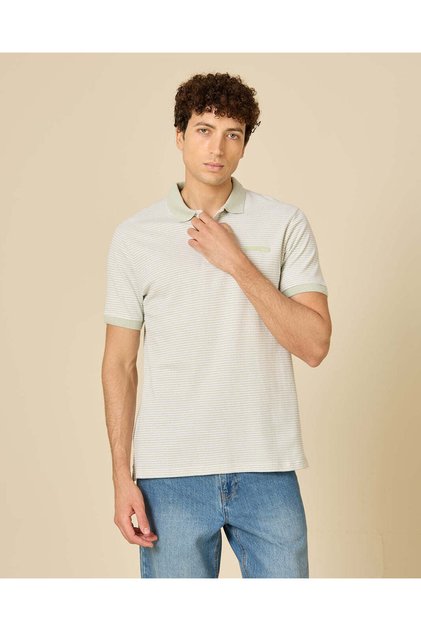 Men Cream Jacquard Polo T-Shirt