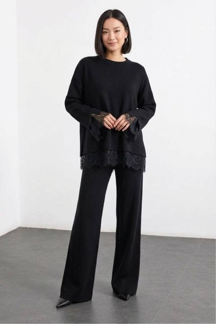 Women's Black Lace Detailed Knitwear Set