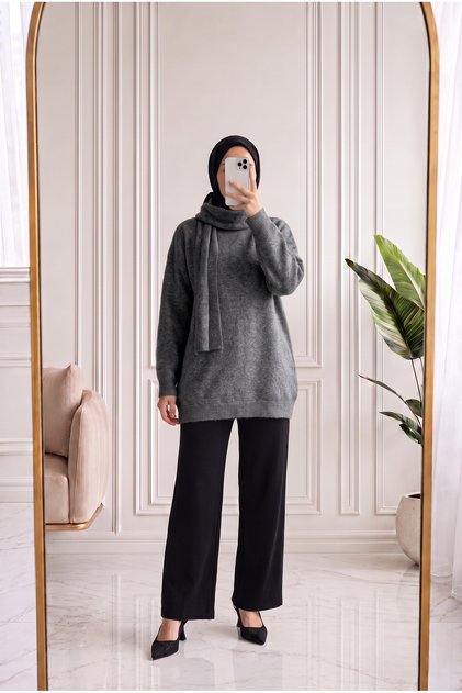 Peyker Crew Neck Scarf Sweater-Kr6023 Anthracite