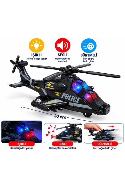 Işıklı ve Sesli Sürtme Mekanizmalı Polis Helikopteri Oyuncak
