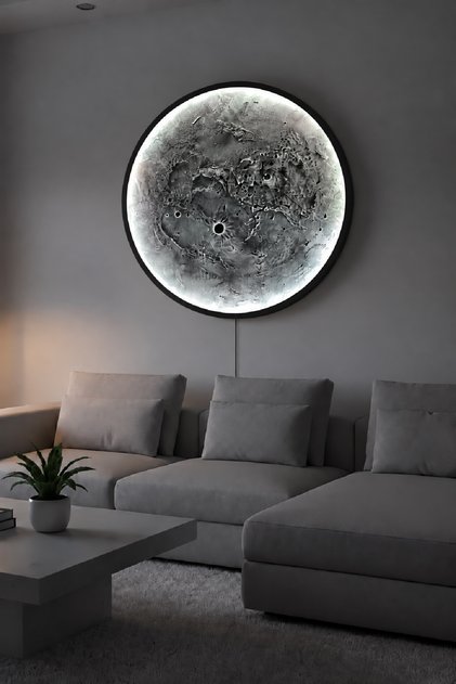 El Yapımı Ay Tablo, RGB LED Aydınlatmalı Duvar Dekorasyonu, Işıklı Dolunay Tablo