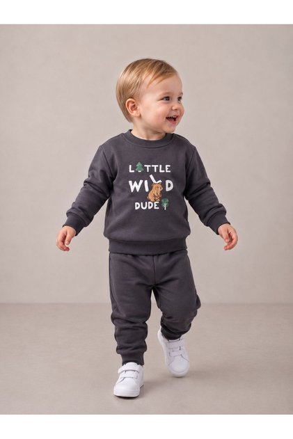 Oversize Simit Collar Teddy Bear Embroidered and Printed Sweatshirt