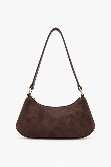 Brown Suede Shk280 Artificial Leather, Single Compartment with Zipper, Hand, Arm and Shoulder Bag