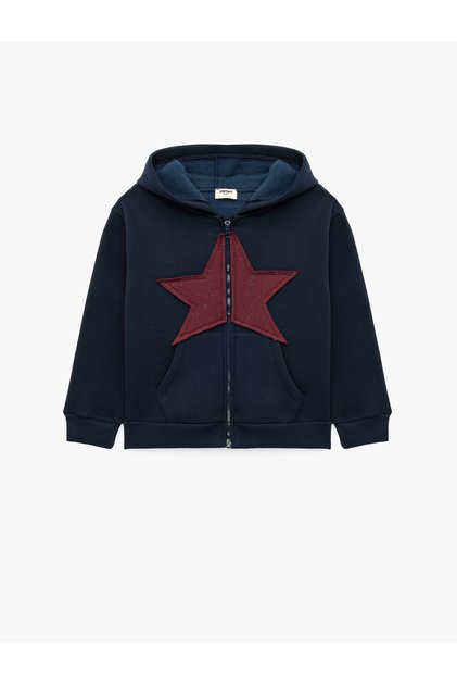 Leopar Desenli Yıldızlı Uzun Kollu Şardonlu Fermuarlı Kapşonlu Sweatshirt