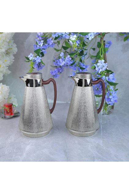 Elegant Design Stainless Steel and Wood Tramisu Set - Silver and Dark Wood - 1L+1L
