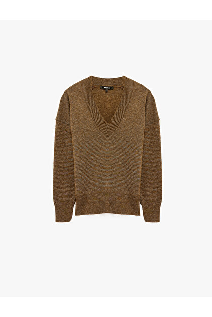 Long Sleeve V-Neck Glittery Oversize Sweater