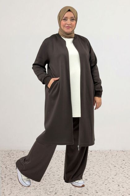 33096 Large Size Zippered Three-Thread Cap - Brown