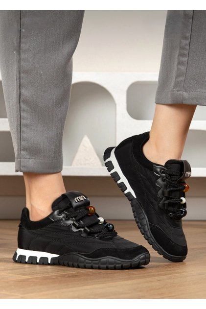 Rubber Flat Sole Orthopedic Beaded Detail Daily Women's Sports Shoes