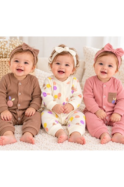 100% Cotton Baby Girl 3-Piece Romper Set
