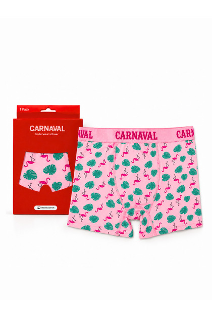 Ανδρικό μποξεράκι με σχέδιο φλαμίνγκο, από βαμβάκι και λύκρα, γυαλιστερό, ελαστικό, σε κουτί, ροζ