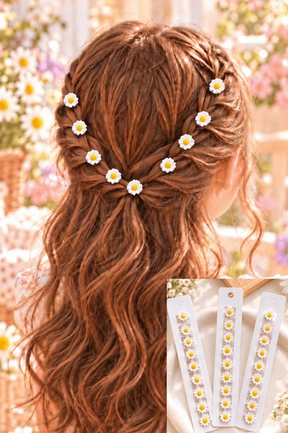 Girl's White Daisy Hair Clip - Clip-On Hair Accessory - 10 Pieces