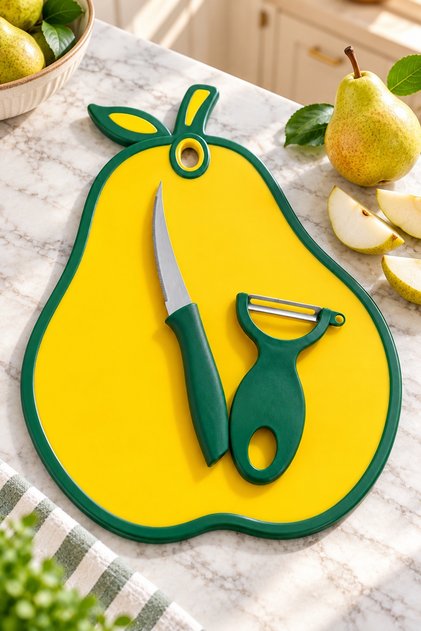 Cutting Board Pear Model + Fruit and Vegetable Peeler + Fruit and Vegetable Knife