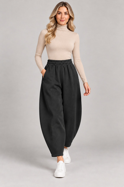 Scuba Front-Seam Pockets, Elastic Waist, Non-See-Through Balloon Pants