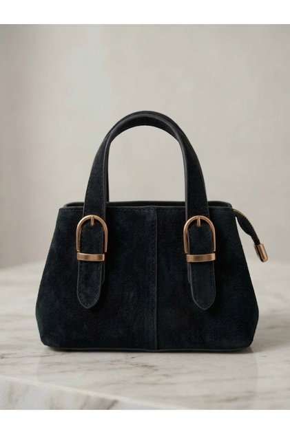 Women's Suede Look Mini Handbag – with Buckle and Zipper