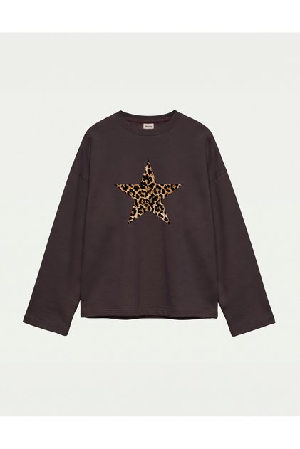 Oversize 100% Cotton 3 Thread Sweatshirt - Leopard Star
