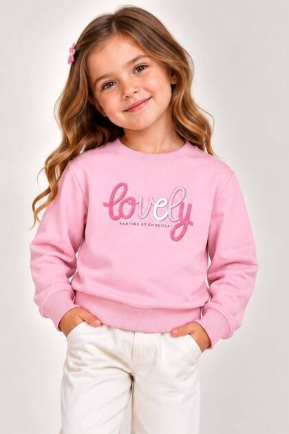 Girl's Sweatshirt Lovely Printed Crew Neck 100% Cotton