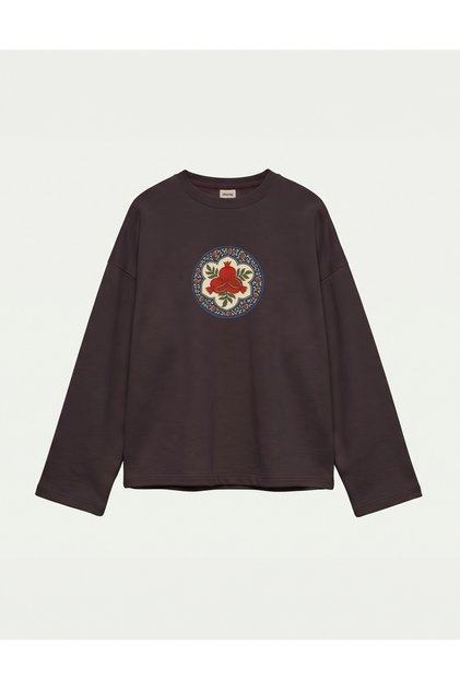 Oversize 100% Cotton 3 Thread Sweatshirt - Pomegranate Motif