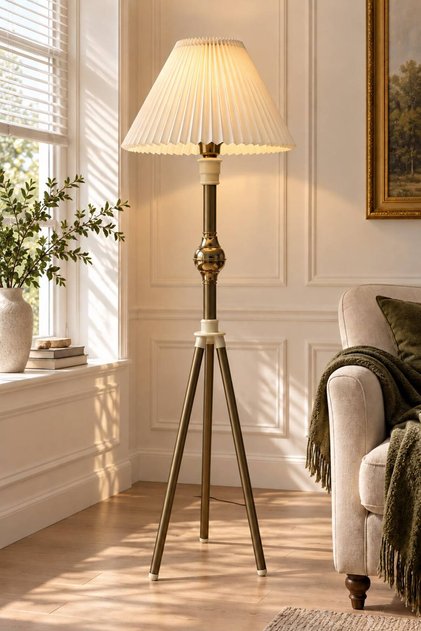Floor Eskitme 148 cm Krem Umbrella Başlıklı Pileli Salon & Yatak Odası Modern Lambader