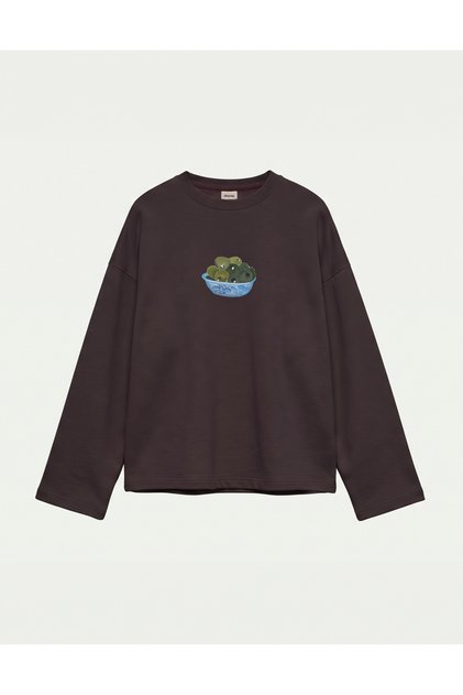 Oversize 100% Cotton 3 Thread Sweatshirt - Olive