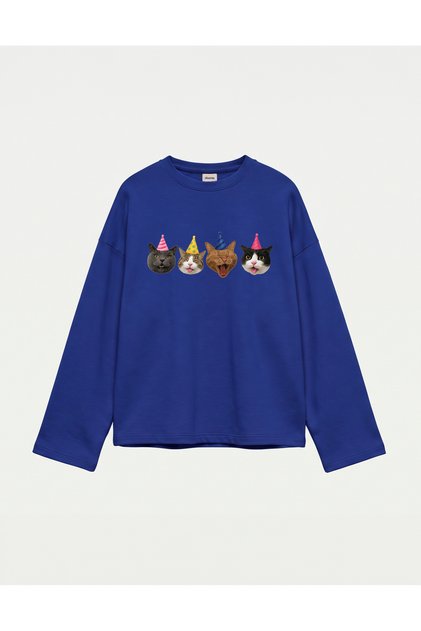Oversize 100% Cotton 3 Thread Sweatshirt - Pawty Time
