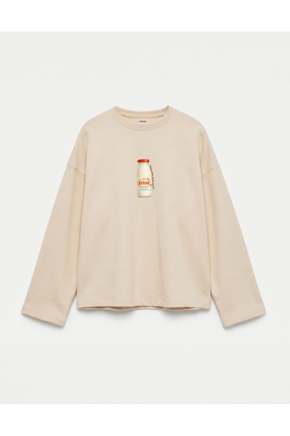 Oversize 100% Cotton 3 Thread Sweatshirt - Keep Calm Drink Ayran