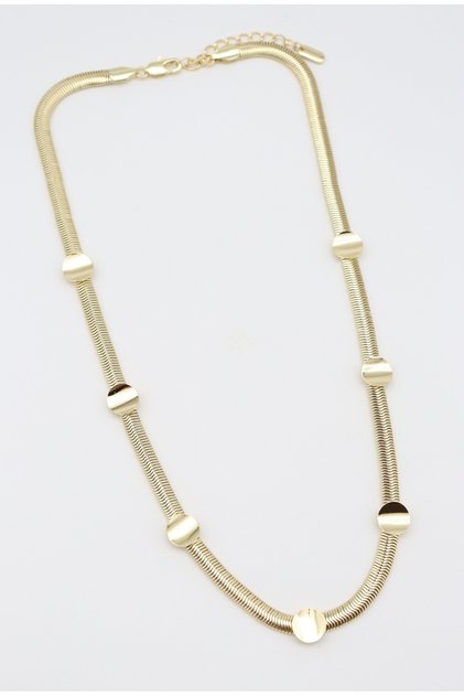 Vip Gold Round Plate Detailed Anti-Tarnish Steel Stylish Herringbone Necklace 45+5 cm