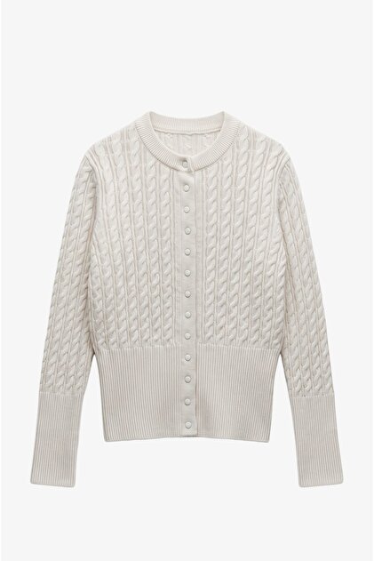 Ecru Hair Knitted Snap Cardigan