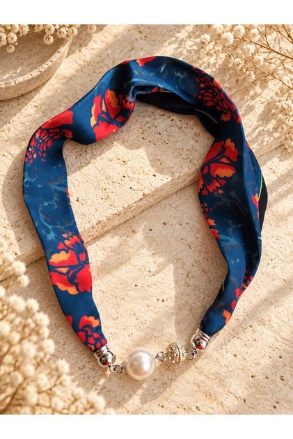 New Style Women's Scarf Necklace with Pearl and Stone Details and Magnets