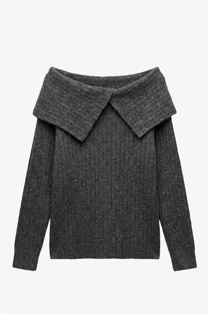 Anthracite Slit Madonna Collar Sweater